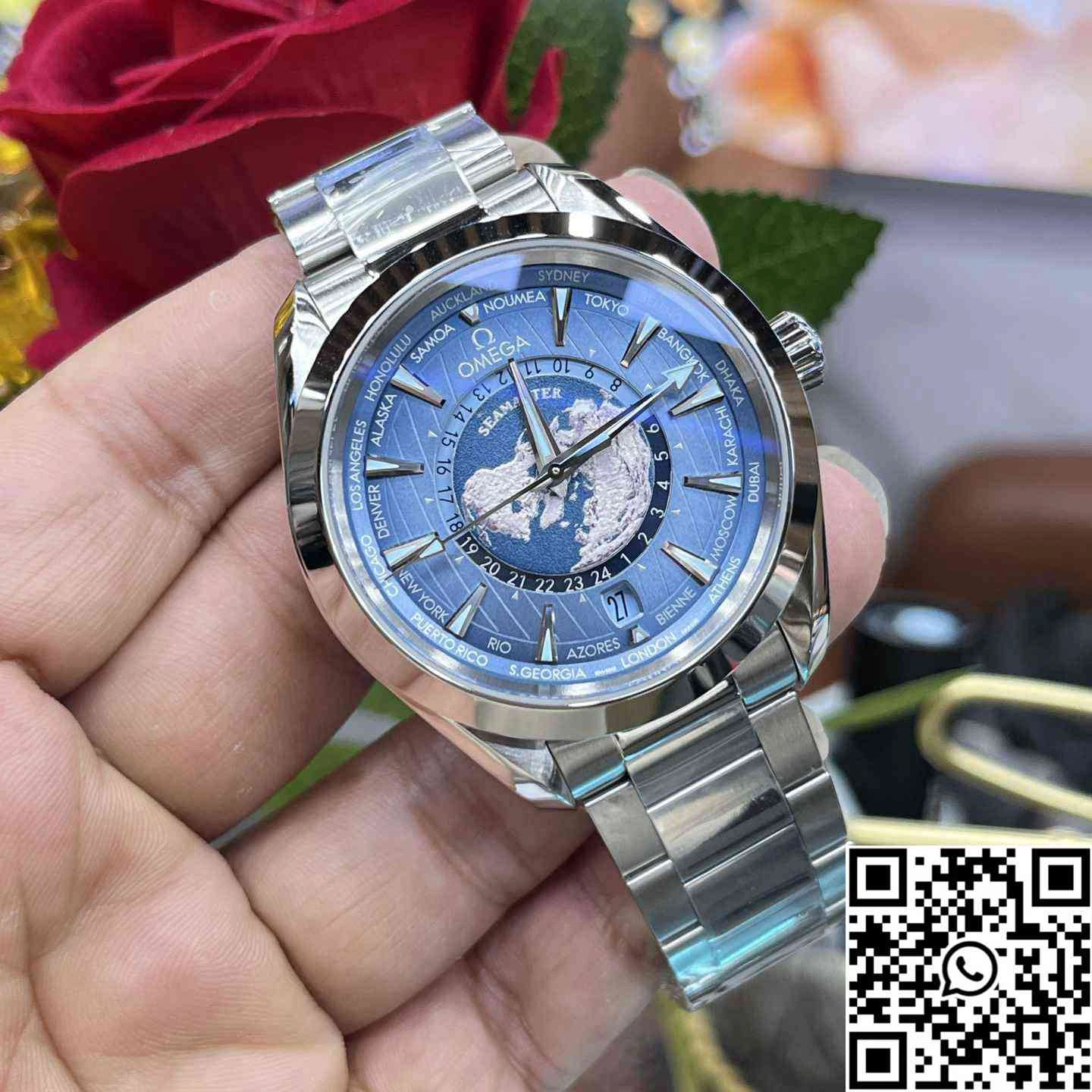 WaterResistant Omega Seamaster Aqua Terra GMT Worldtimer 220.10.43.22.03.001 VS Factory Light Blue Dial 370