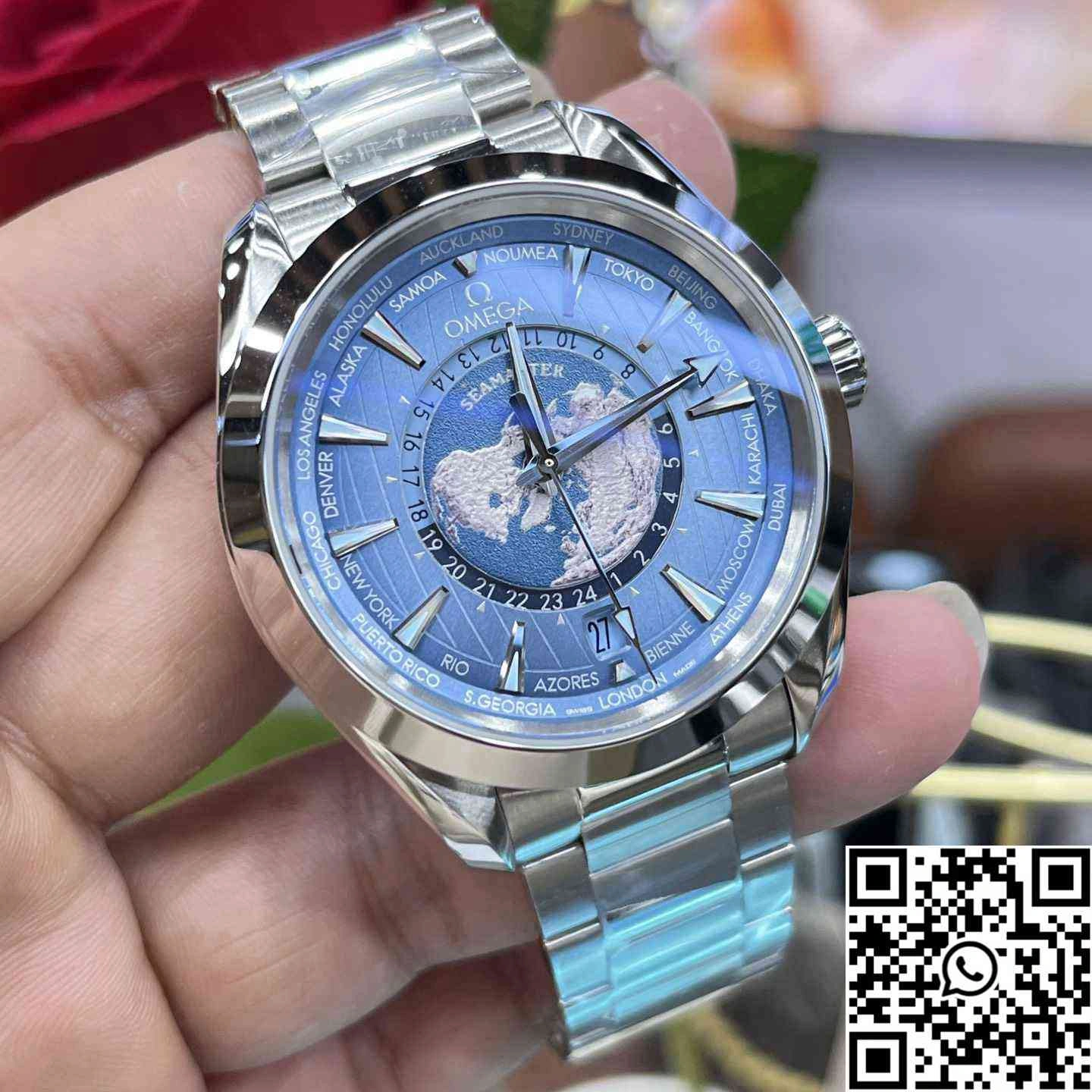 WaterResistant Omega Seamaster Aqua Terra GMT Worldtimer 220.10.43.22.03.001 VS Factory Light Blue Dial 370