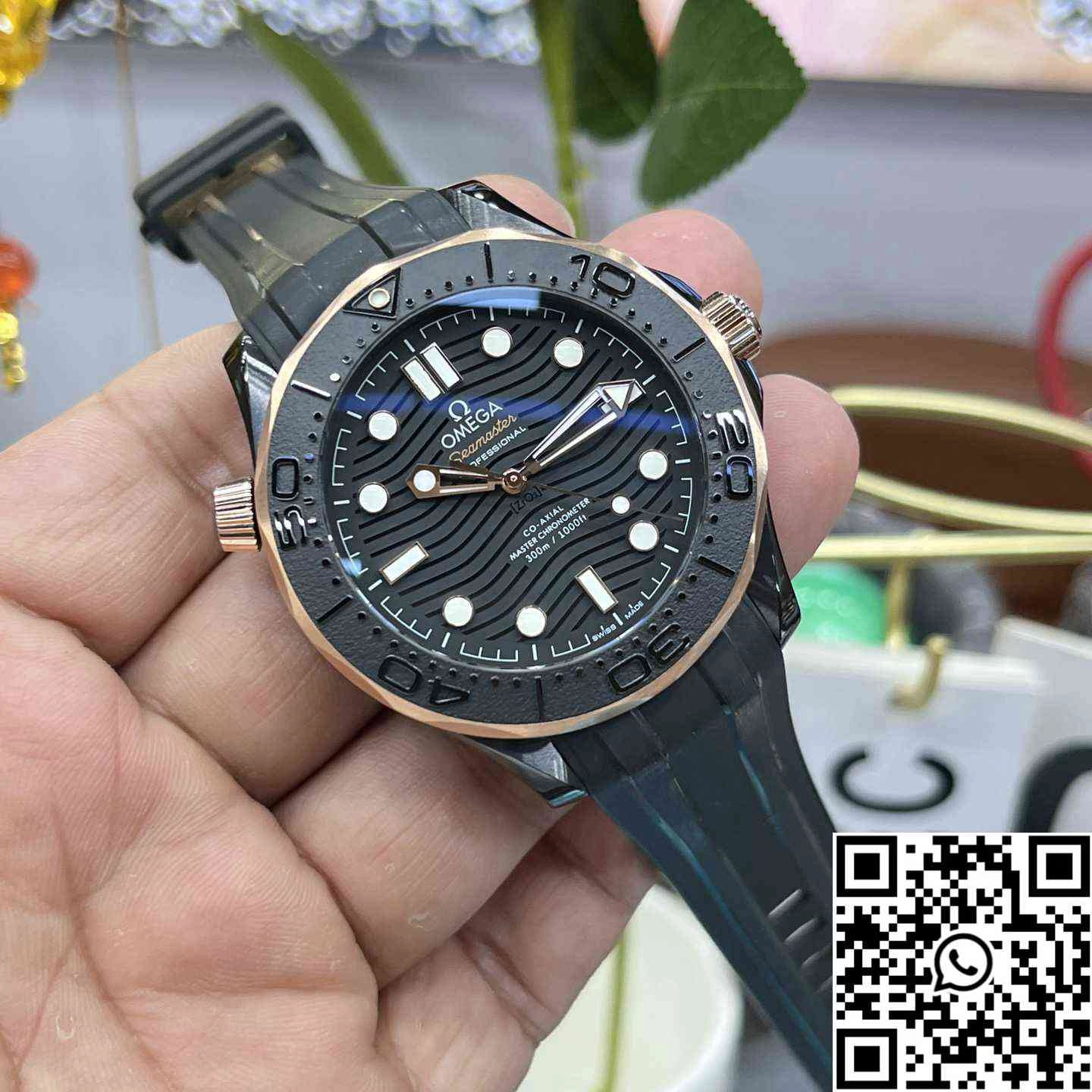 Trendsetting Omega Seamaster Diver 300M 210.62.44.20.01.001 VS Factory Rose Gold Bezel Ceramic Case 43.5mm 394