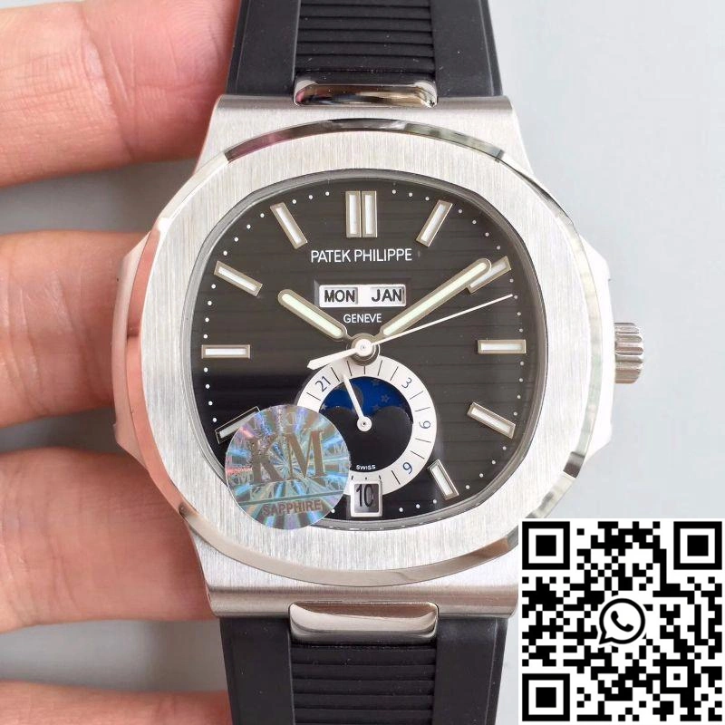 Patek Philippe Nautilus Annual Calendar Moonphase 5726A KM Factory V2 Black Dial Attractive 601