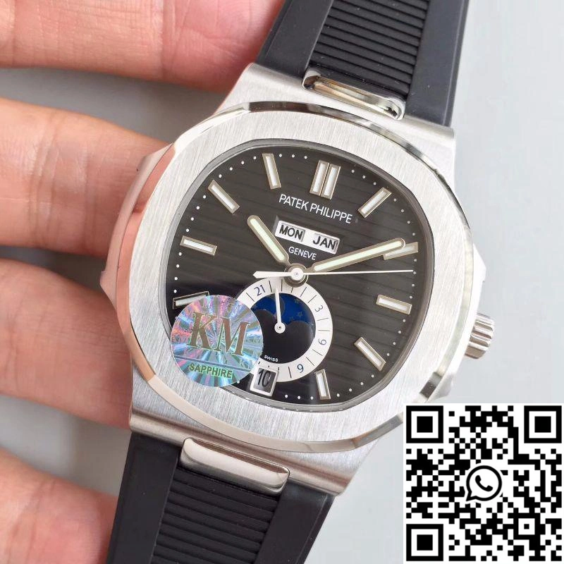 Patek Philippe Nautilus Annual Calendar Moonphase 5726A KM Factory V2 Black Dial Attractive 601