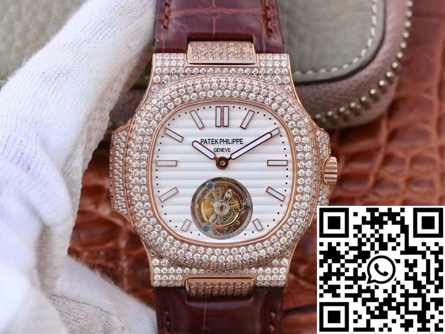Tailored Patek Philippe Nautilus Jumbo 5711 Rose Gold Tourbillon 2018 R8 Factory White Dial 591