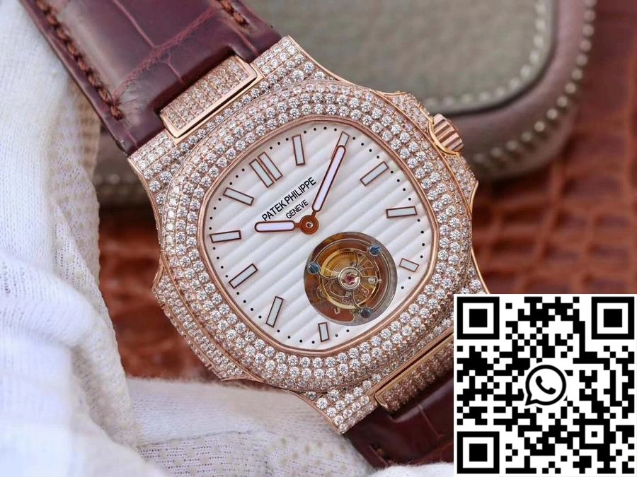 Tailored Patek Philippe Nautilus Jumbo 5711 Rose Gold Tourbillon 2018 R8 Factory White Dial 591