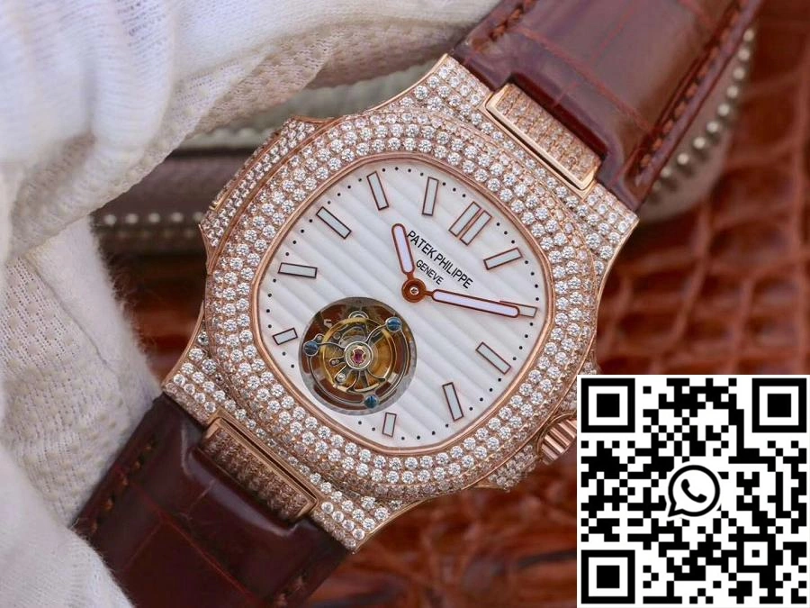 Tailored Patek Philippe Nautilus Jumbo 5711 Rose Gold Tourbillon 2018 R8 Factory White Dial 591