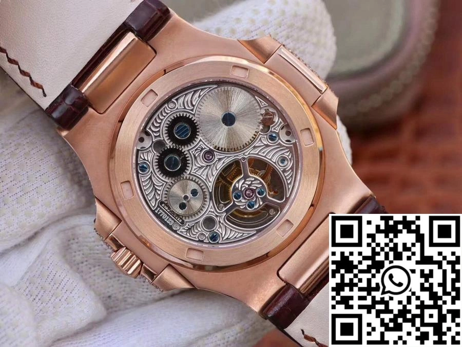 Tailored Patek Philippe Nautilus Jumbo 5711 Rose Gold Tourbillon 2018 R8 Factory White Dial 591