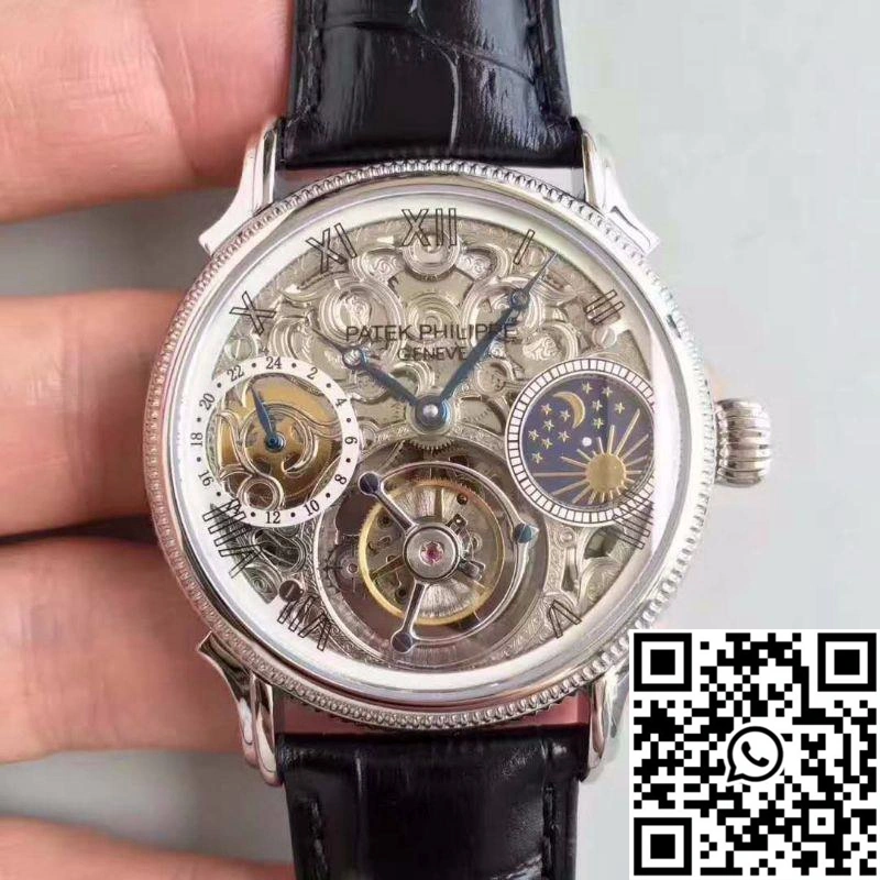 Durable Patek Philippe Tourbillon Moonphase Silver Dial 613