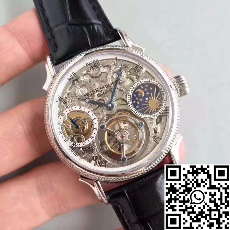 Durable Patek Philippe Tourbillon Moonphase Silver Dial 613