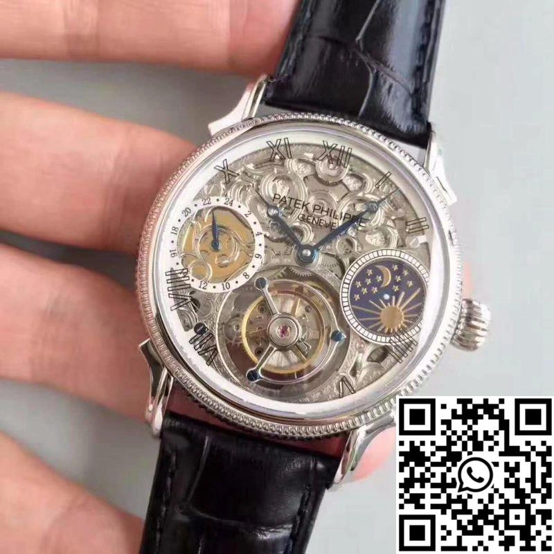 Durable Patek Philippe Tourbillon Moonphase Silver Dial 613