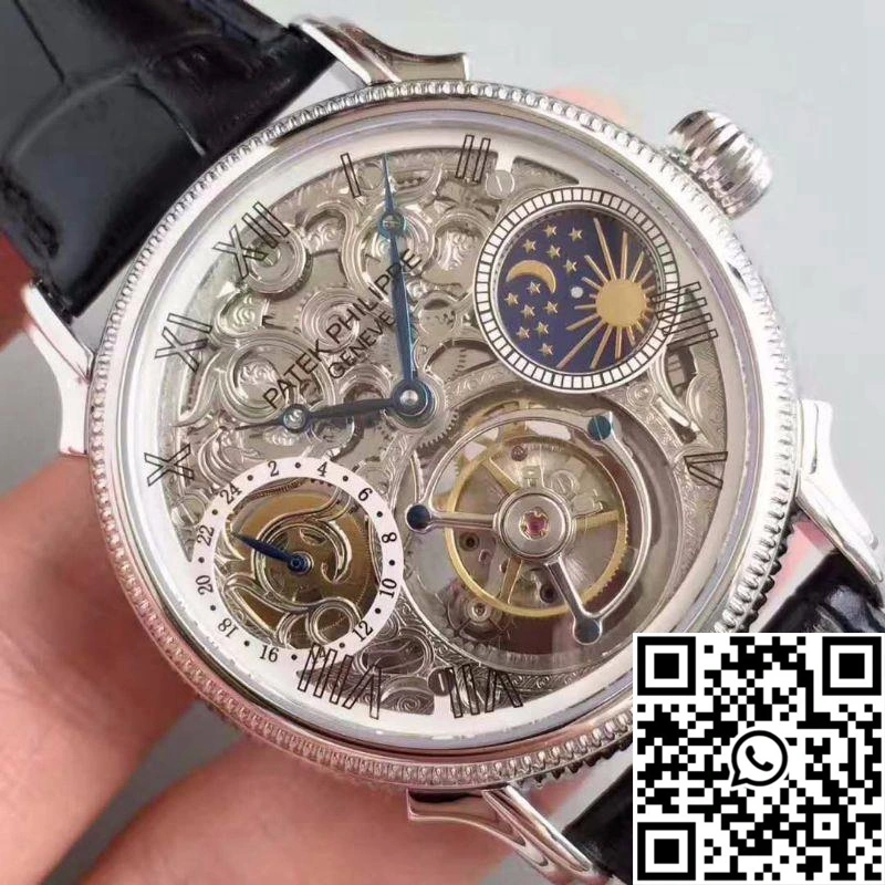 Durable Patek Philippe Tourbillon Moonphase Silver Dial 613