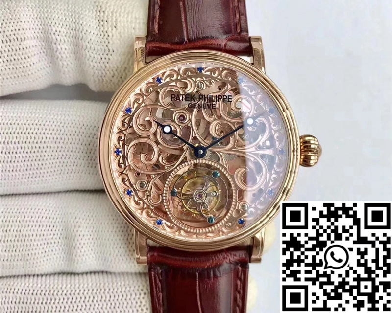 Bright Patek Philippe Tourbillon Rose Gold Skeleton Dial 612