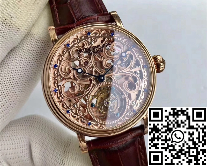 Bright Patek Philippe Tourbillon Rose Gold Skeleton Dial 612