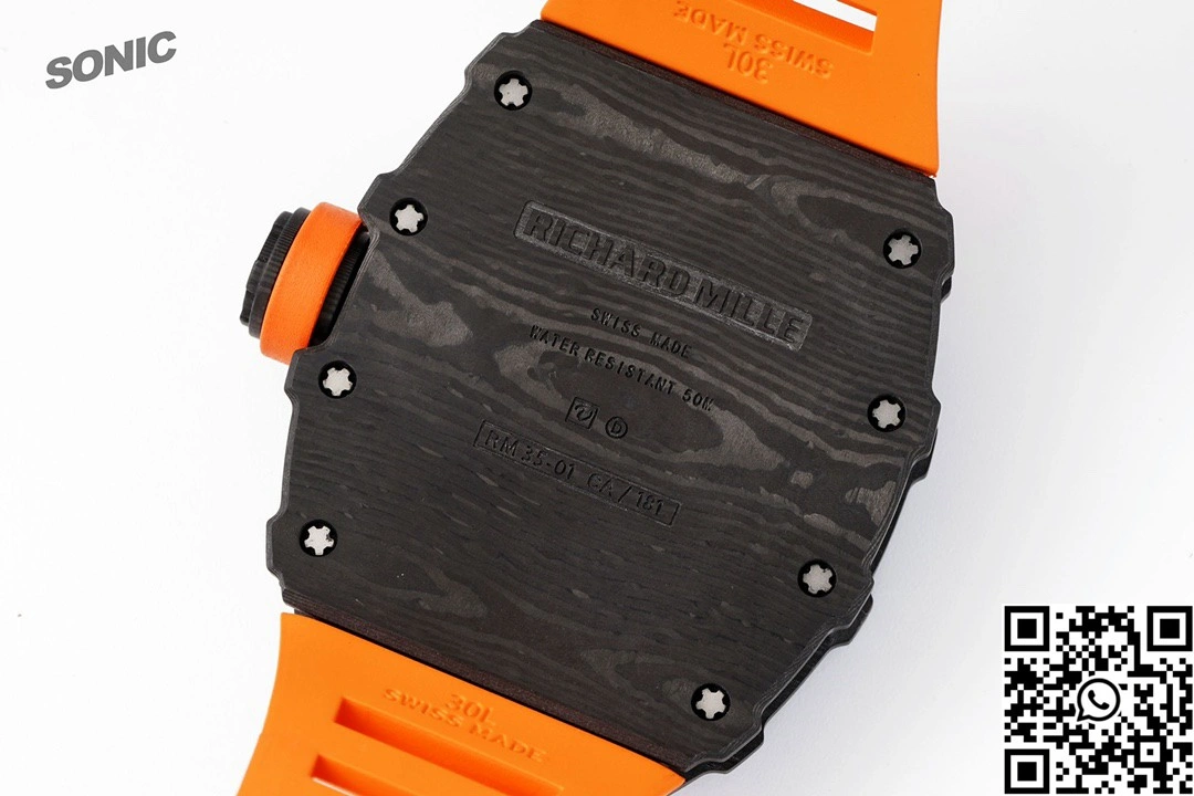 Richard Mille RM-035 Sonic Factory NTPT Carbon Fiber Black Case Orange Band ModernLook 2373