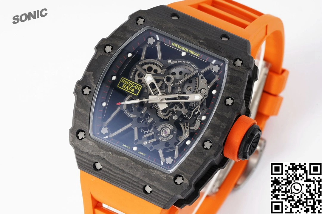 Richard Mille RM-035 Sonic Factory NTPT Carbon Fiber Black Case Orange Band ModernLook 2373