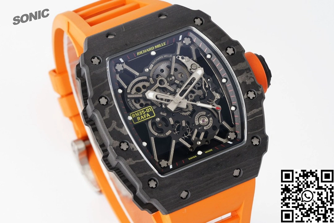 Richard Mille RM-035 Sonic Factory NTPT Carbon Fiber Black Case Orange Band ModernLook 2373