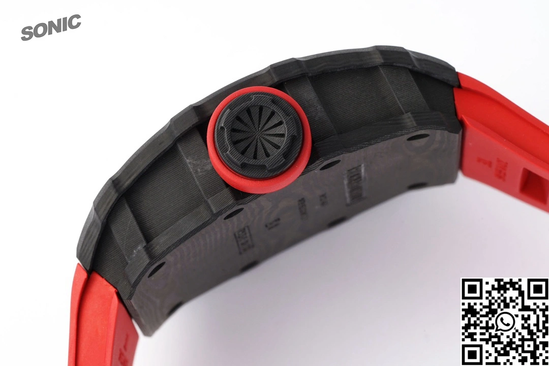 Breathable Richard Mille RM-035 Sonic Factory NTPT Carbon Fiber Black Case Red Band 2367