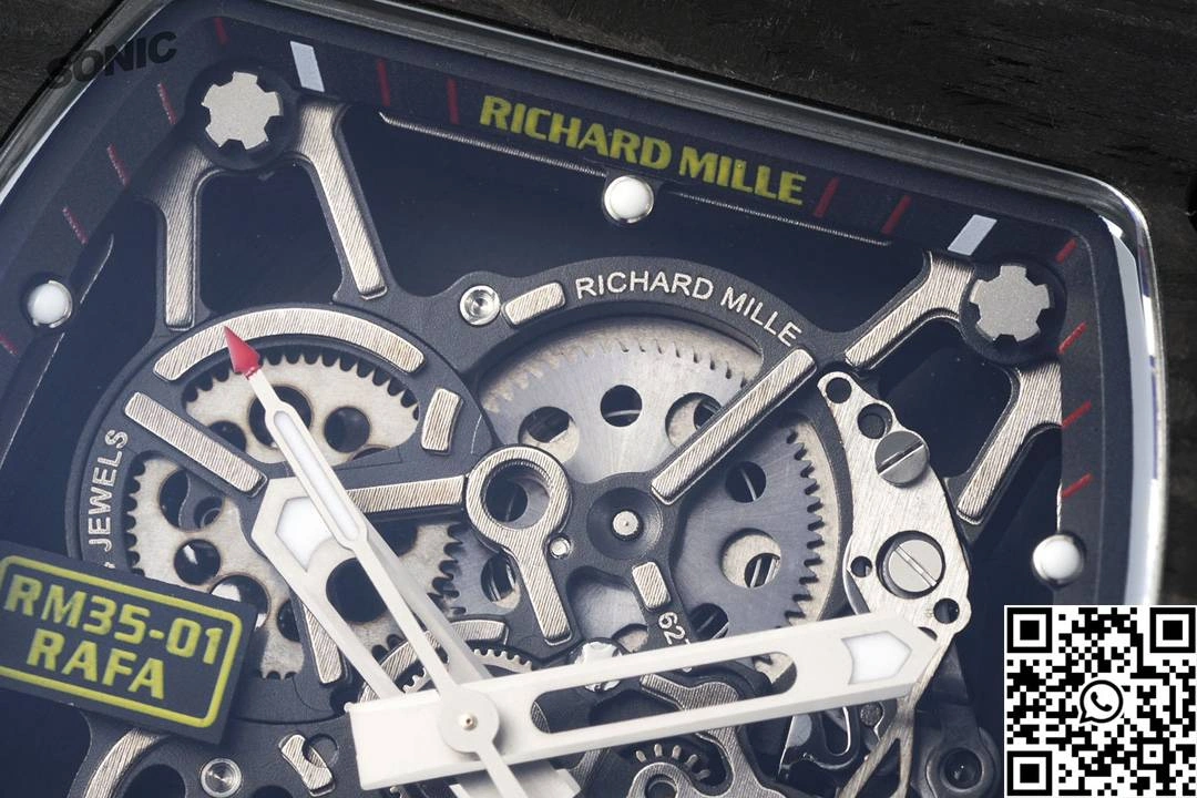 Breathable Richard Mille RM-035 Sonic Factory NTPT Carbon Fiber Black Case Red Band 2367