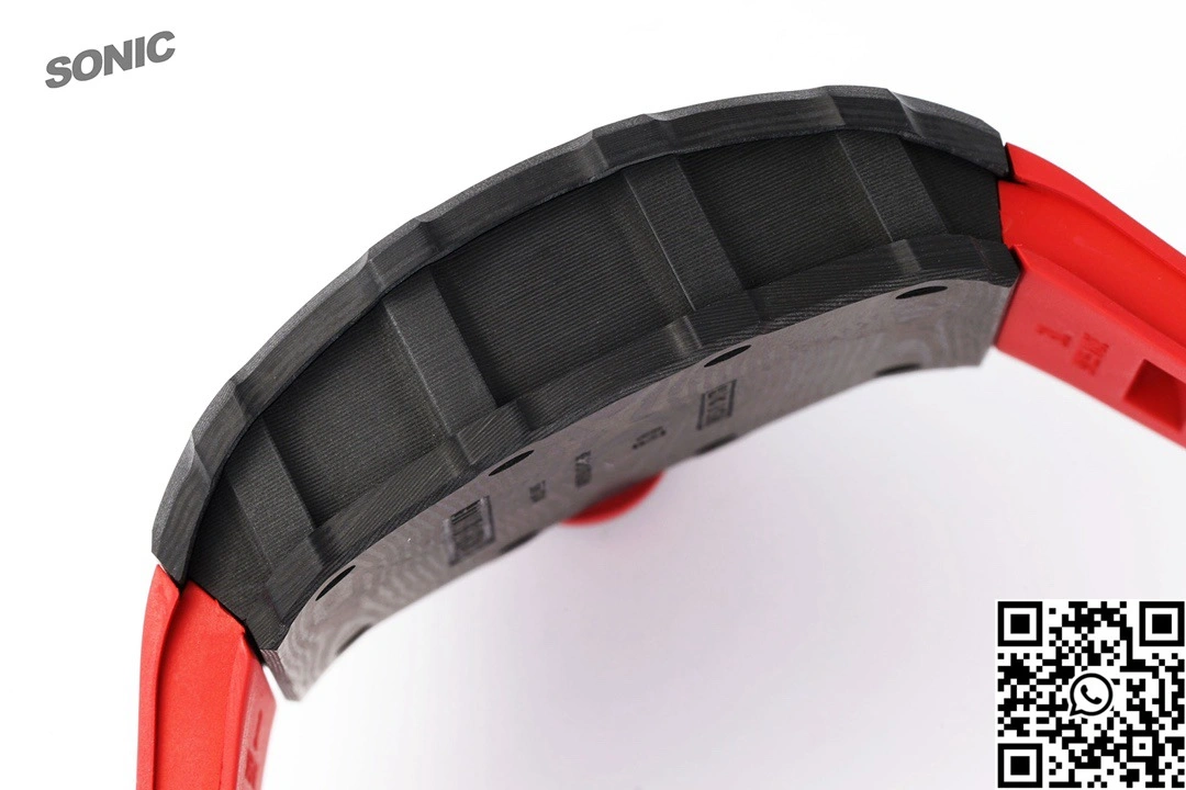 Breathable Richard Mille RM-035 Sonic Factory NTPT Carbon Fiber Black Case Red Band 2367