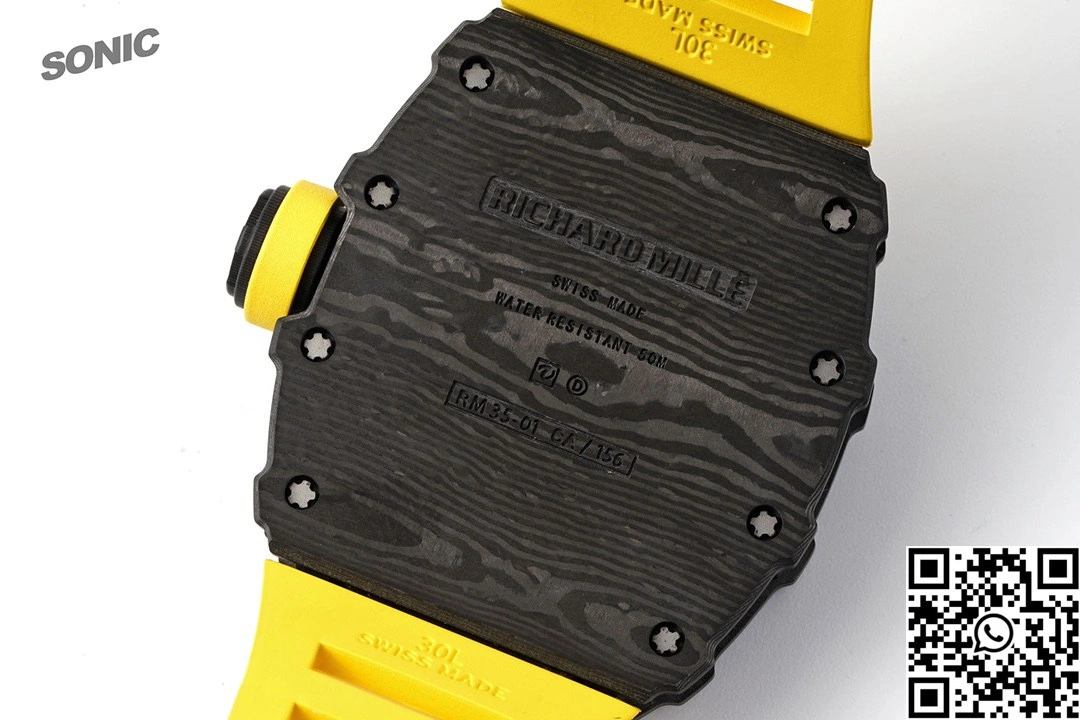 Bright Richard Mille RM-035 Sonic Factory NTPT Carbon Fiber Black Case Yellow Band 2369