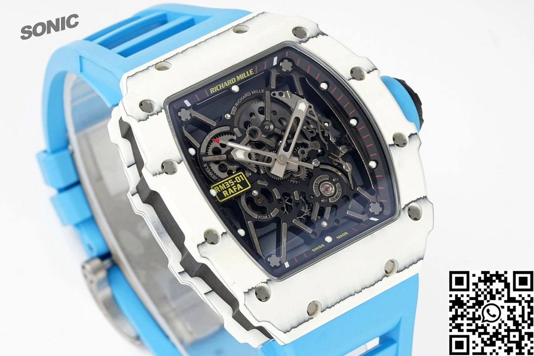 Versatile Richard Mille RM-035 Sonic Factory NTPT Carbon Fiber White Case Blue Band 2377