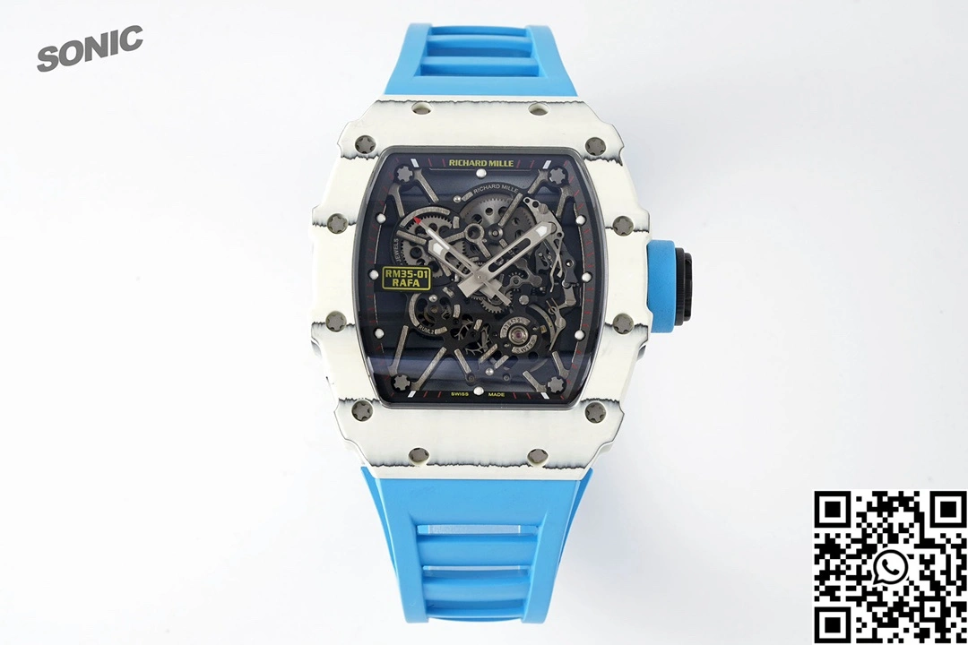 Versatile Richard Mille RM-035 Sonic Factory NTPT Carbon Fiber White Case Blue Band 2377