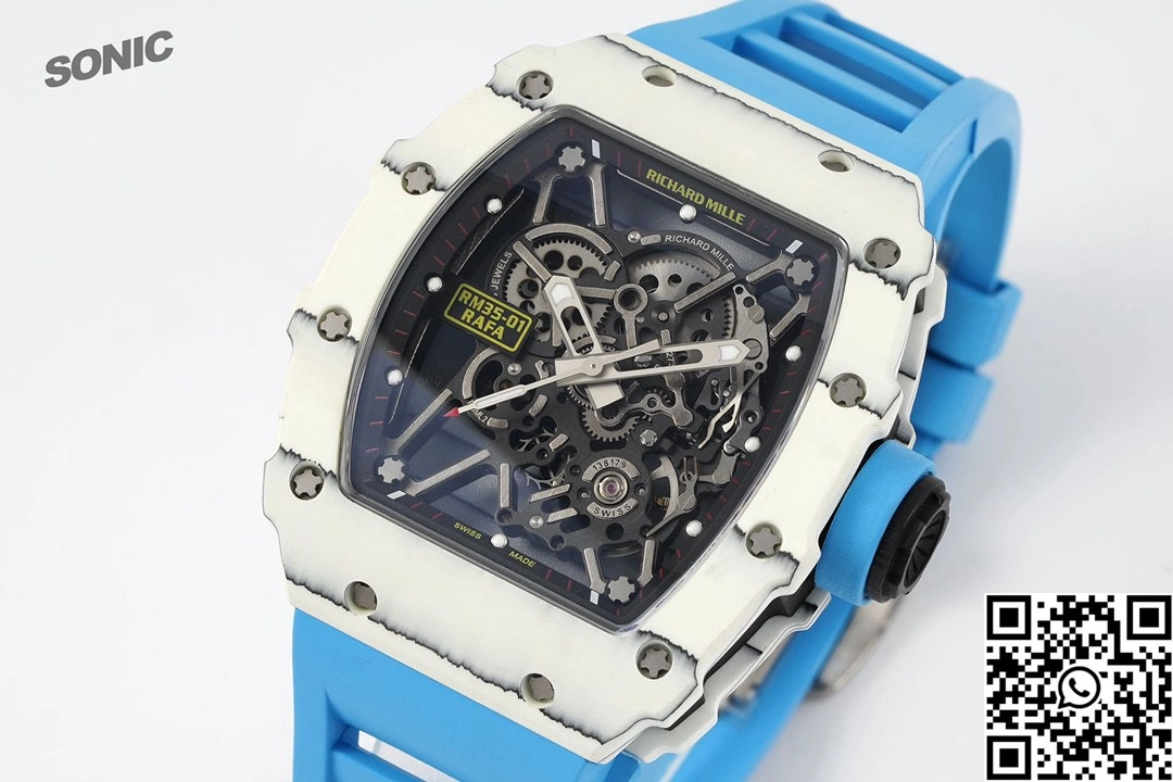 Versatile Richard Mille RM-035 Sonic Factory NTPT Carbon Fiber White Case Blue Band 2377