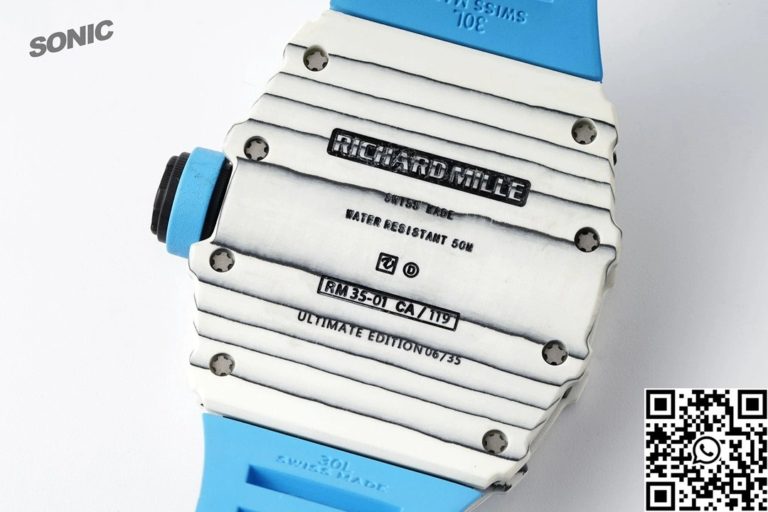 Versatile Richard Mille RM-035 Sonic Factory NTPT Carbon Fiber White Case Blue Band 2377
