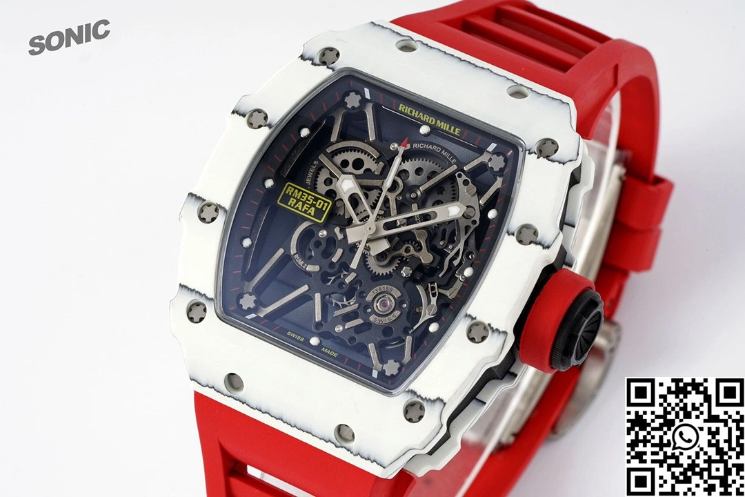 TravelReady Richard Mille RM-035 Sonic Factory NTPT Carbon Fiber White Case Red Band 2364