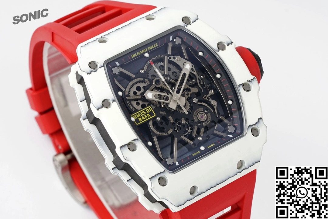 TravelReady Richard Mille RM-035 Sonic Factory NTPT Carbon Fiber White Case Red Band 2364