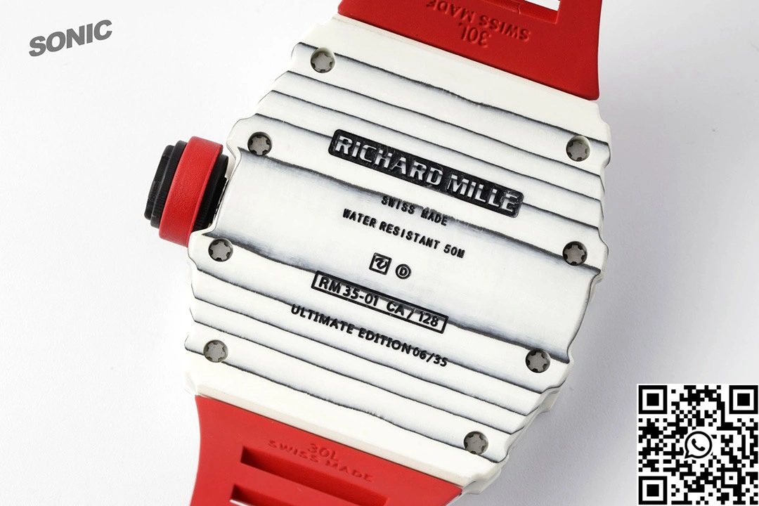 TravelReady Richard Mille RM-035 Sonic Factory NTPT Carbon Fiber White Case Red Band 2364