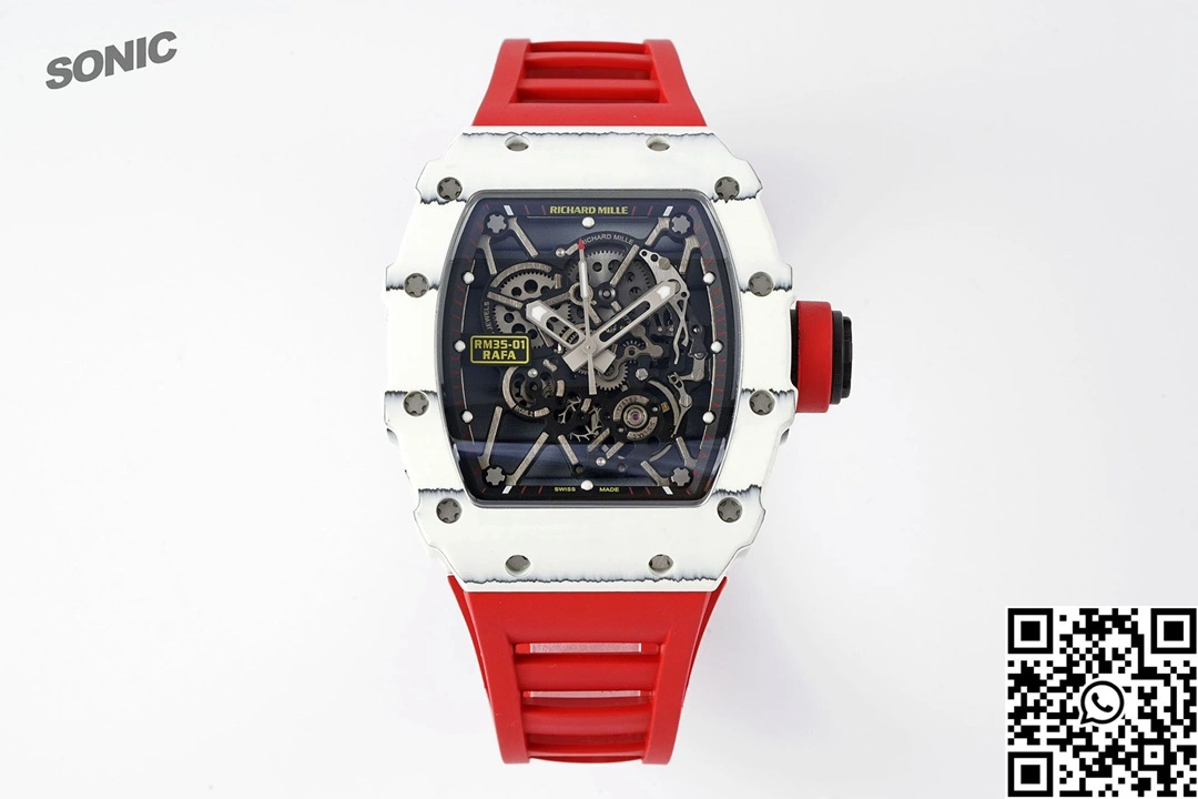 TravelReady Richard Mille RM-035 Sonic Factory NTPT Carbon Fiber White Case Red Band 2364