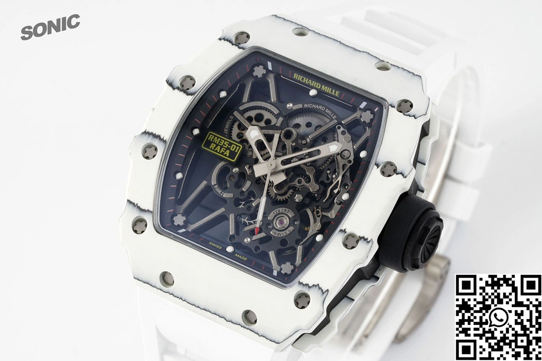 Original Richard Mille RM-035 Sonic Factory NTPT Carbon Fiber White Case White Band 2374