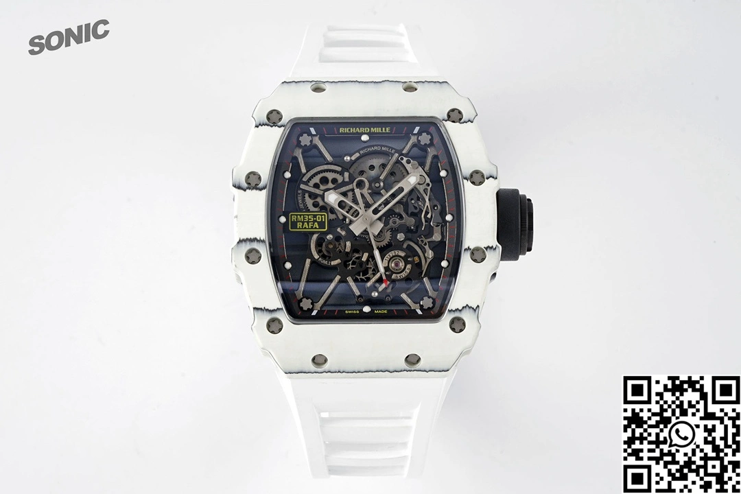 Original Richard Mille RM-035 Sonic Factory NTPT Carbon Fiber White Case White Band 2374