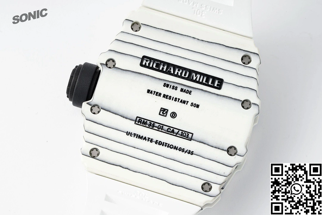 Original Richard Mille RM-035 Sonic Factory NTPT Carbon Fiber White Case White Band 2374