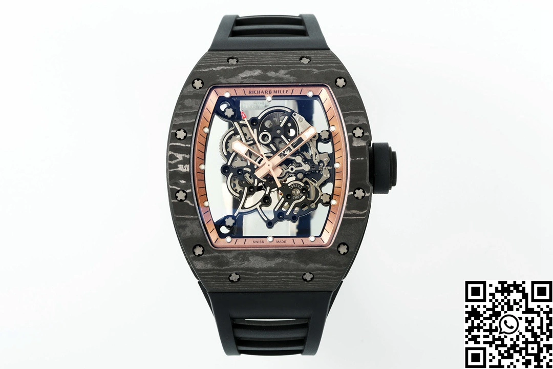 Richard Mille RM-055 APS Factory NTPT Carbon Fiber Black Case Black Band Rose Gold Rehault Compact 2448