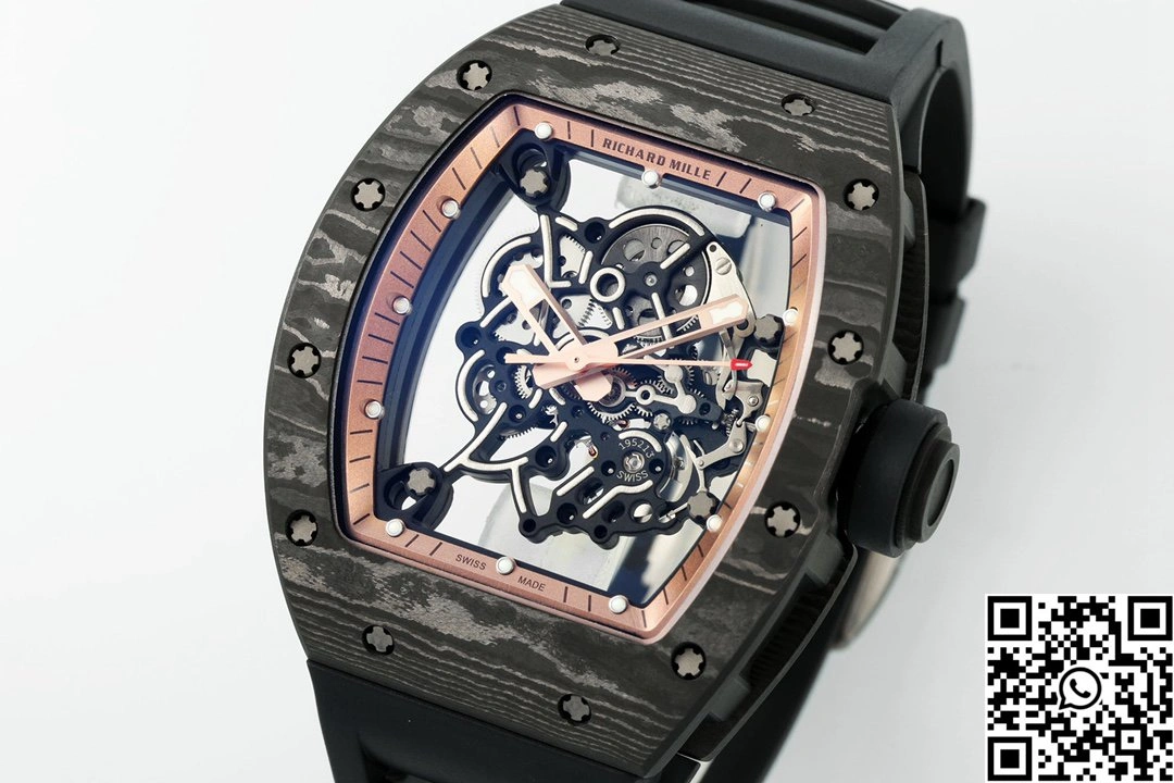 Richard Mille RM-055 APS Factory NTPT Carbon Fiber Black Case Black Band Rose Gold Rehault Compact 2448
