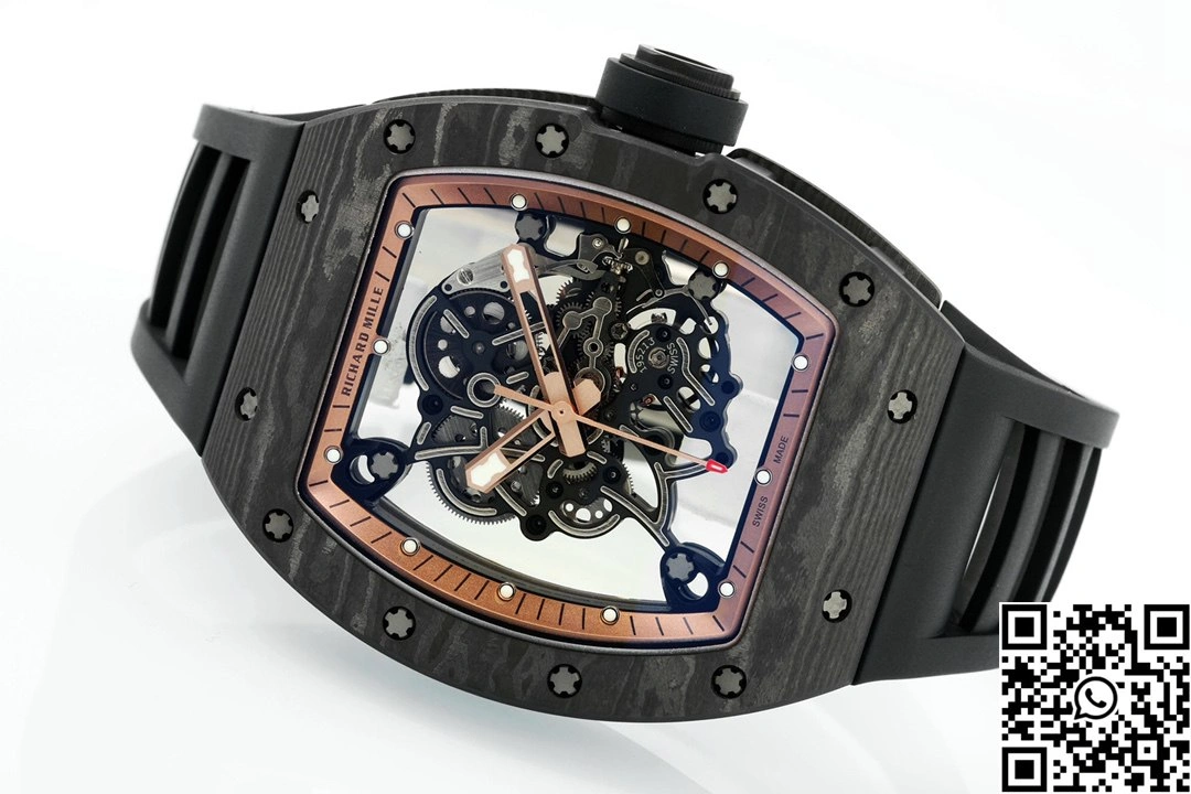 Richard Mille RM-055 APS Factory NTPT Carbon Fiber Black Case Black Band Rose Gold Rehault Compact 2448