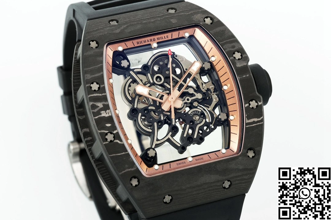 Richard Mille RM-055 APS Factory NTPT Carbon Fiber Black Case Black Band Rose Gold Rehault Compact 2448