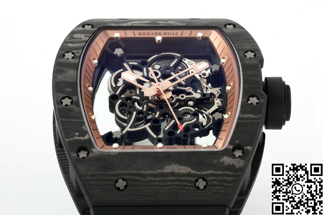 Richard Mille RM-055 APS Factory NTPT Carbon Fiber Black Case Black Band Rose Gold Rehault Compact 2448