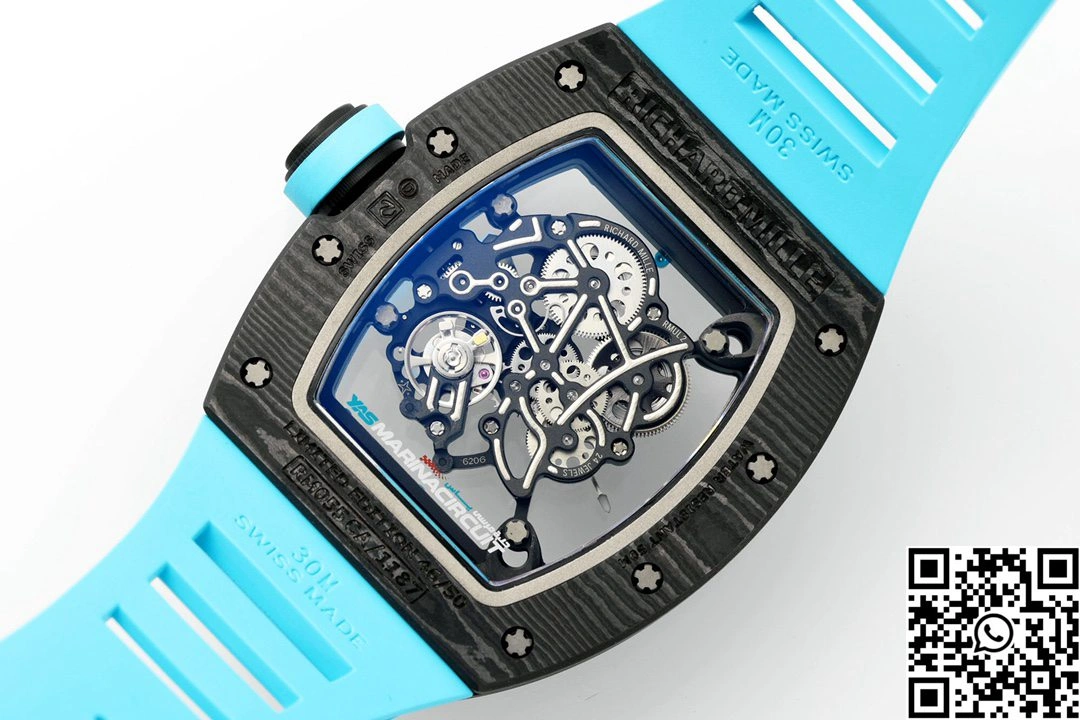 Durable Richard Mille RM-055 APS Factory NTPT Carbon Fiber Black Case Blue Band 2425