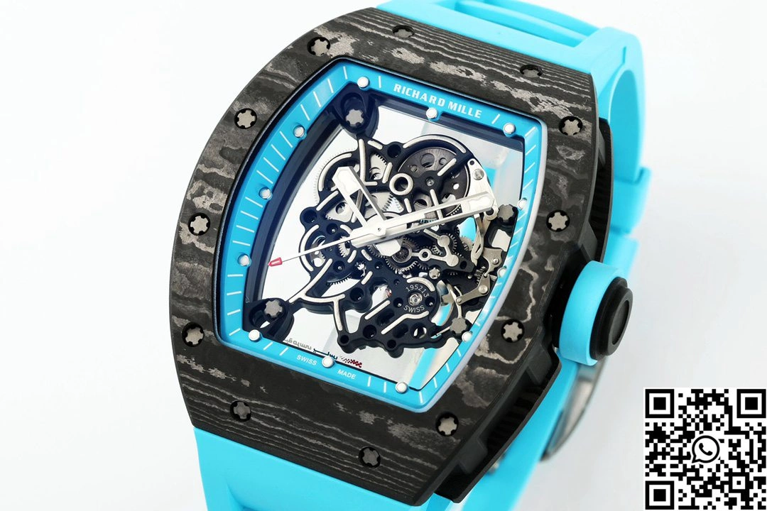 Durable Richard Mille RM-055 APS Factory NTPT Carbon Fiber Black Case Blue Band 2425