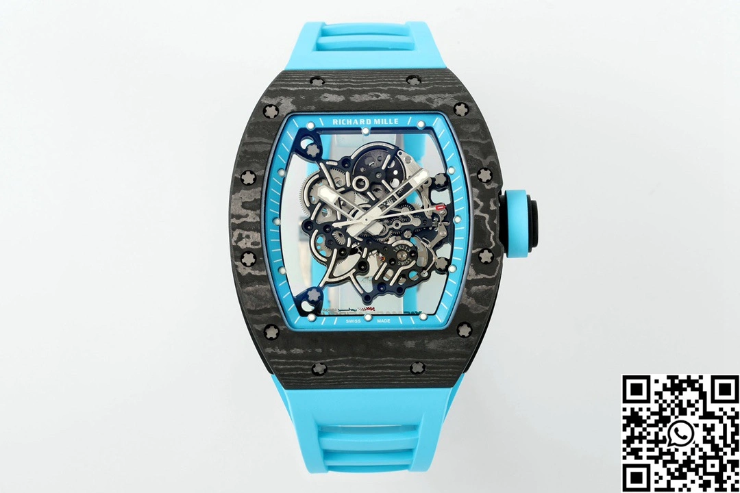 Durable Richard Mille RM-055 APS Factory NTPT Carbon Fiber Black Case Blue Band 2425