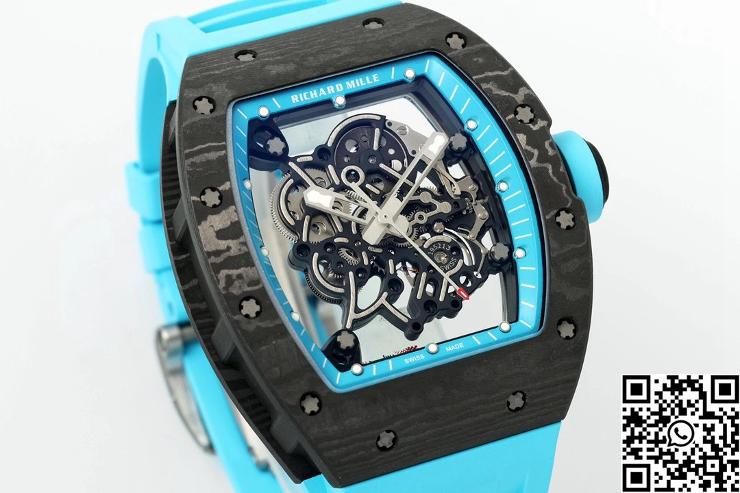 Durable Richard Mille RM-055 APS Factory NTPT Carbon Fiber Black Case Blue Band 2425