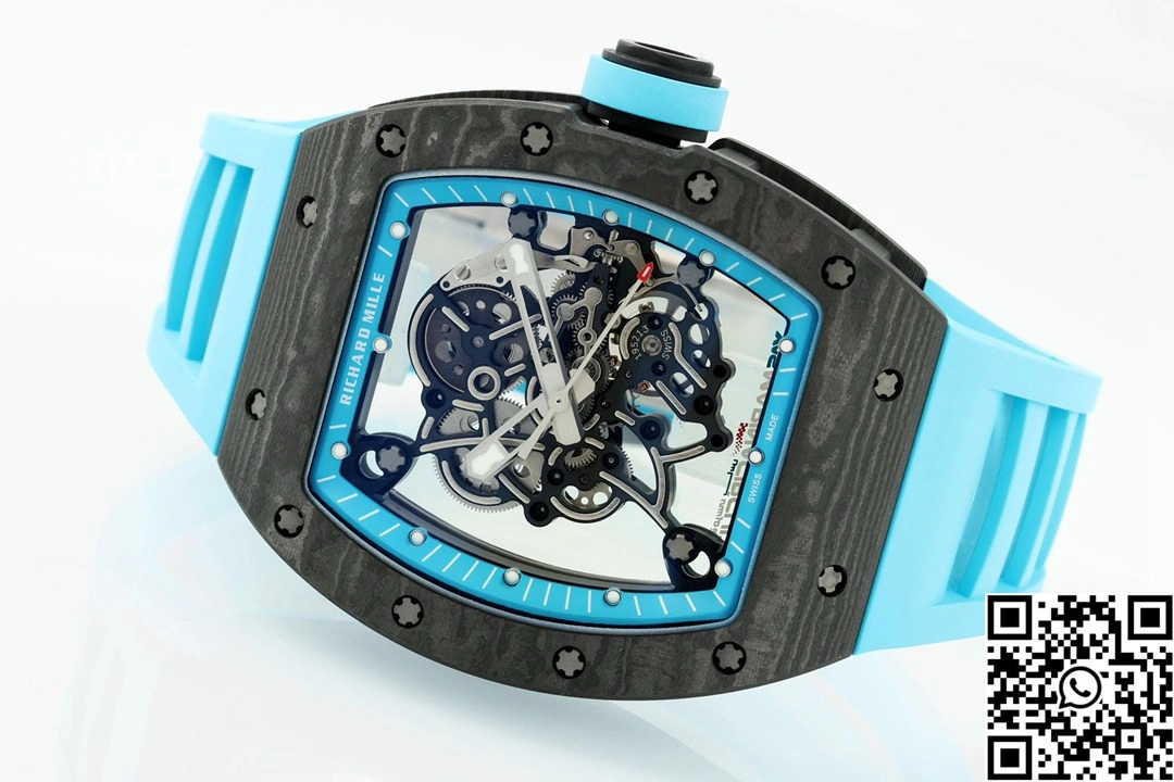 Durable Richard Mille RM-055 APS Factory NTPT Carbon Fiber Black Case Blue Band 2425