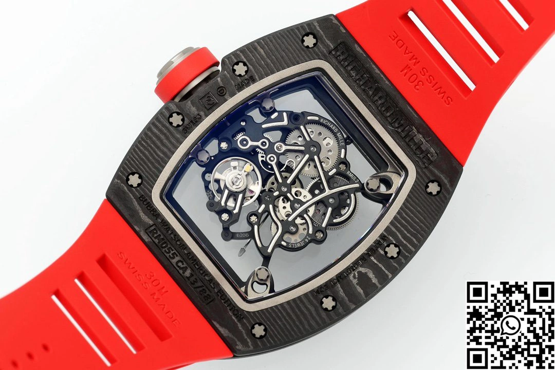 Richard Mille RM-055 APS Factory NTPT Carbon Fiber Black Case Red Band GoodFit 2412