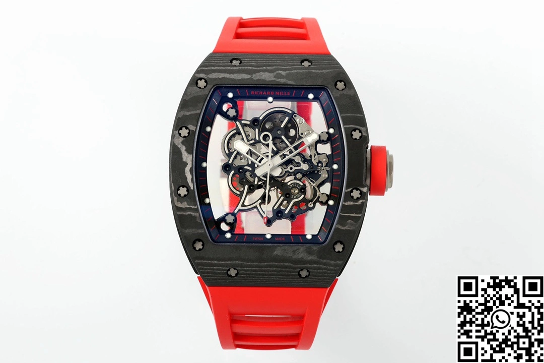 Richard Mille RM-055 APS Factory NTPT Carbon Fiber Black Case Red Band GoodFit 2412