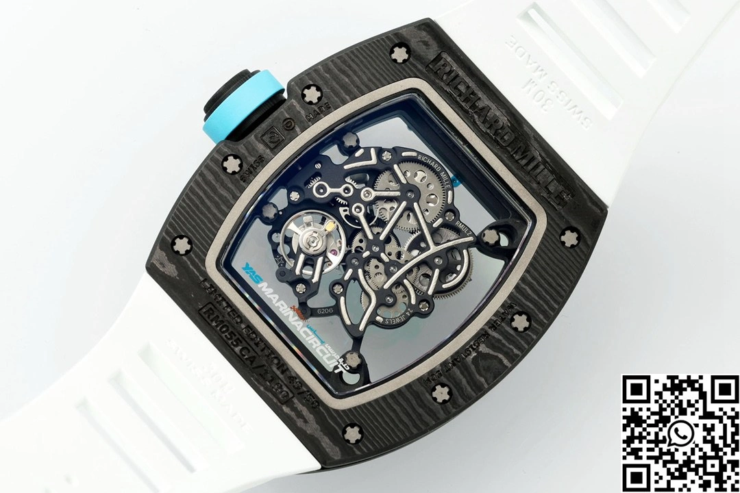 TopPick Richard Mille RM-055 APS Factory NTPT Carbon Fiber Black Case White Band Green Rehault 2413
