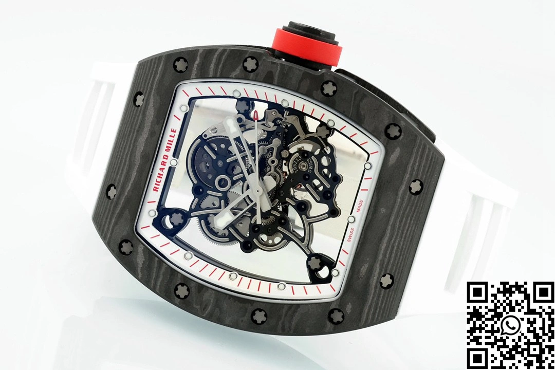 FastDry Richard Mille RM-055 APS Factory NTPT Carbon Fiber Black Case White Band Red Crown 2401