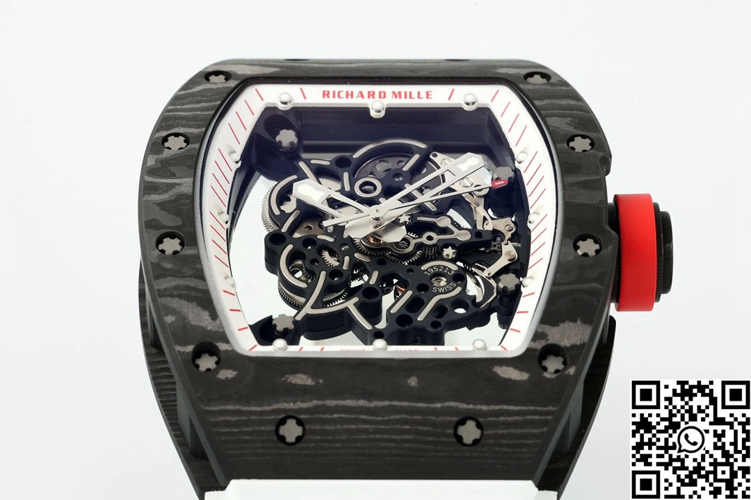 FastDry Richard Mille RM-055 APS Factory NTPT Carbon Fiber Black Case White Band Red Crown 2401