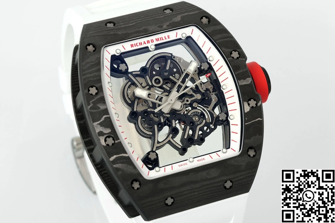 FastDry Richard Mille RM-055 APS Factory NTPT Carbon Fiber Black Case White Band Red Crown 2401