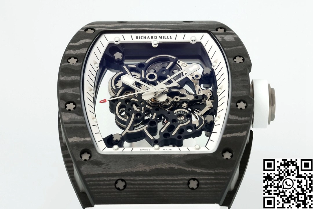 Versatile Richard Mille RM-055 APS Factory NTPT Carbon Fiber Black Case White Band 2447